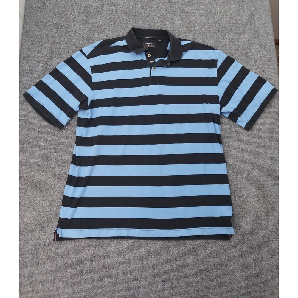 Callaway Golf Polo Mens XL Blue Striped Stretch Pique Big Bertha Buttons